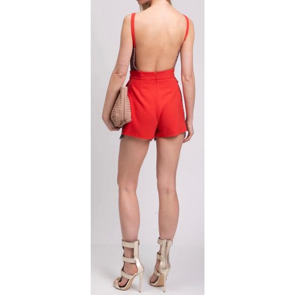 NWT Elisabetta Franchi Red Blue Tweed Open Back Romper Size 40 US 4 - Picture 2 of 14